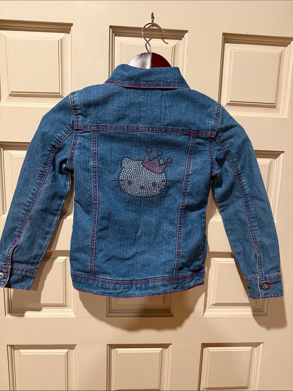 Hello Kitty Denim Jacket with Rhinestone Face and Pink Crown Girl Size 6x